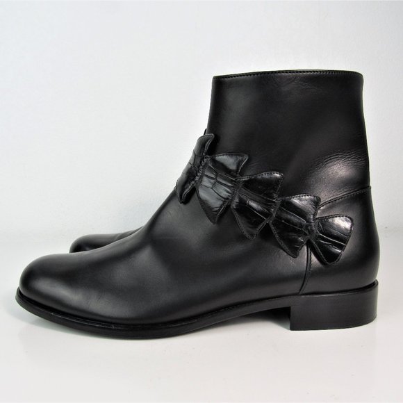 FENDI Black Leather Boots with Crocodile Strap Women's Size 8 or 39 - Picture 7 of 13